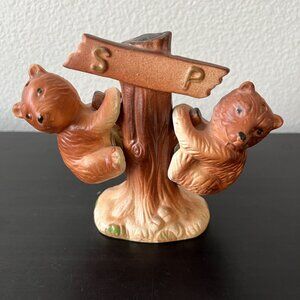 Vintage Bear Cubs Salt & Pepper Shakers Climbing Tree Ceramic Japan